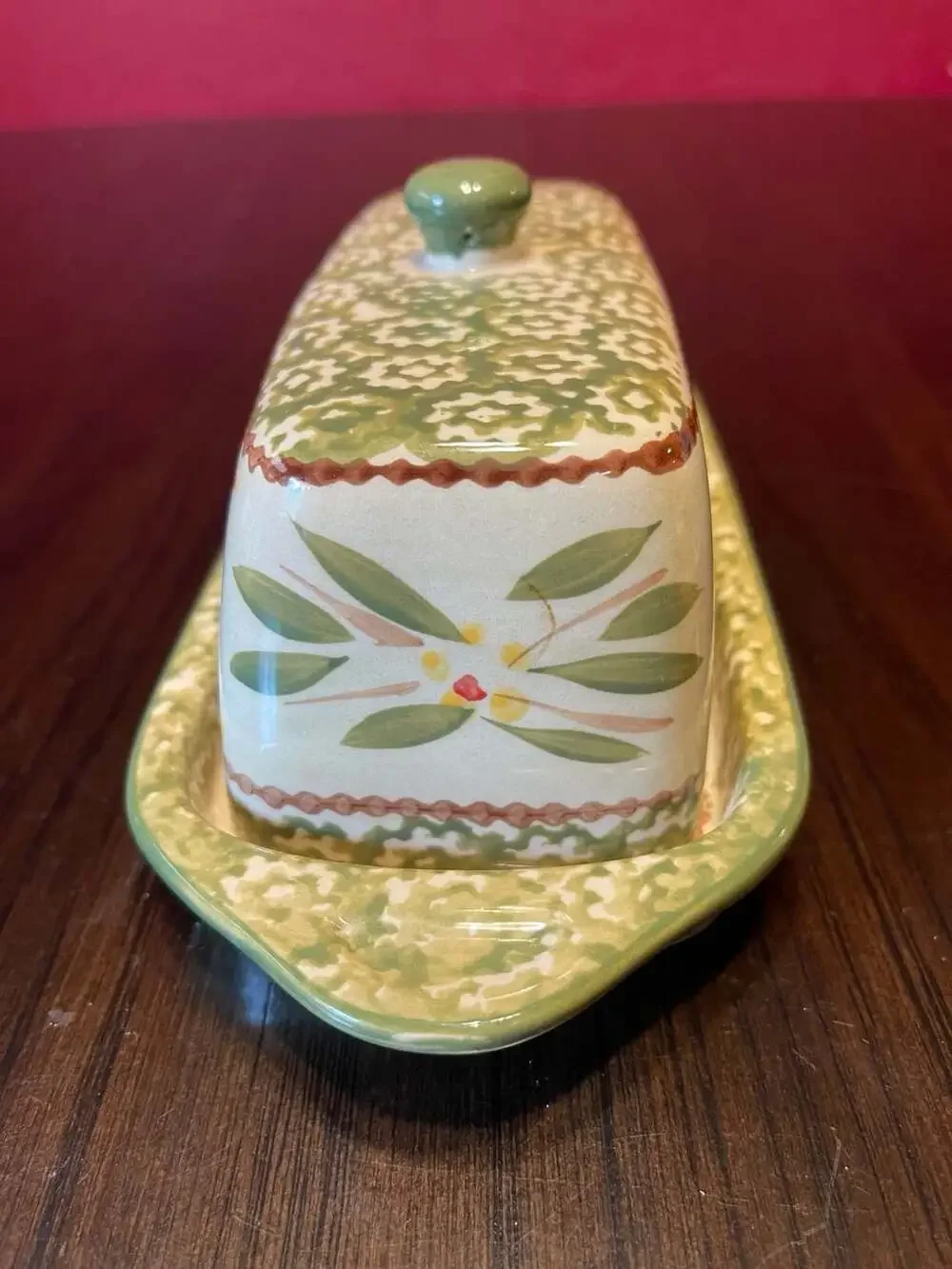 Temp-tations Old World Green 1/4 Lb Covered Butter Dish with Tray